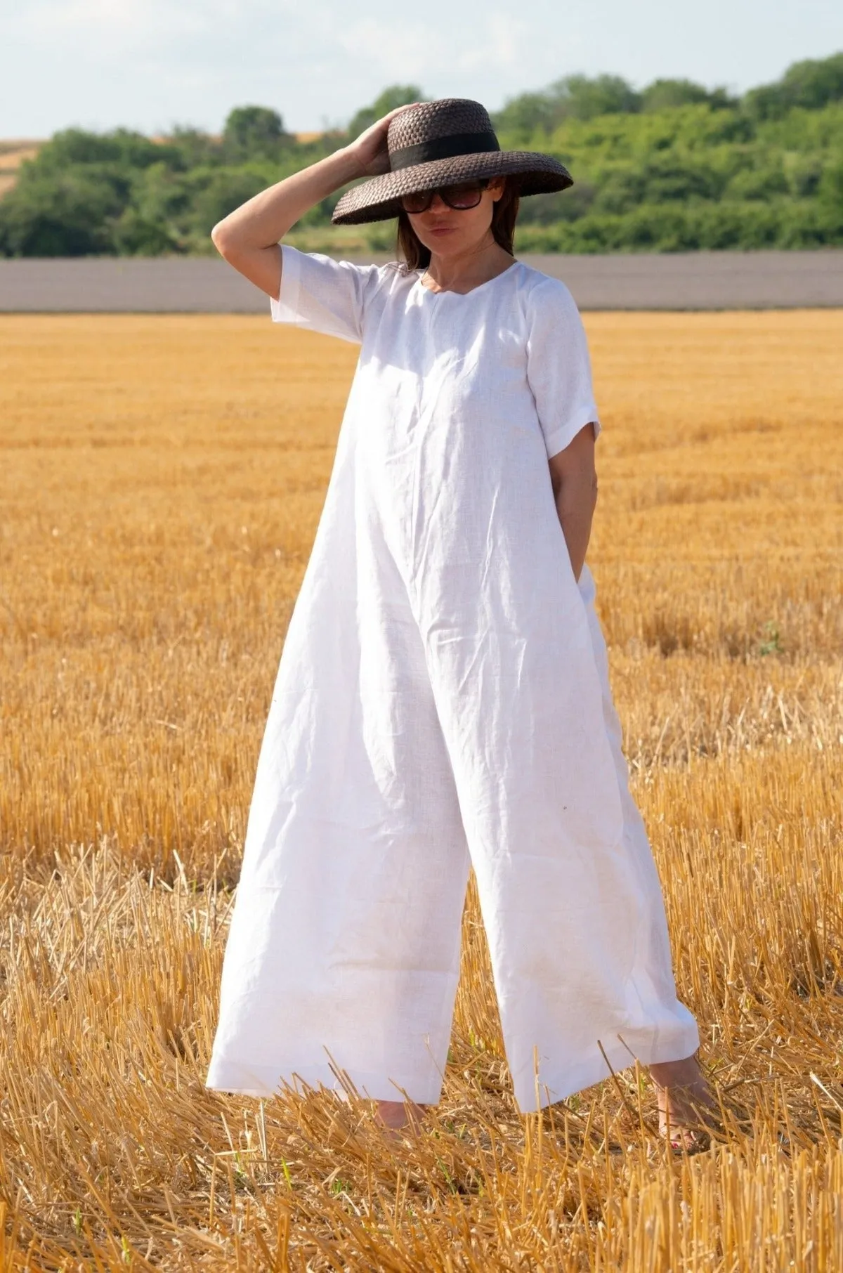 VALENTIN Linen Wide Plus Size Jumpsuit