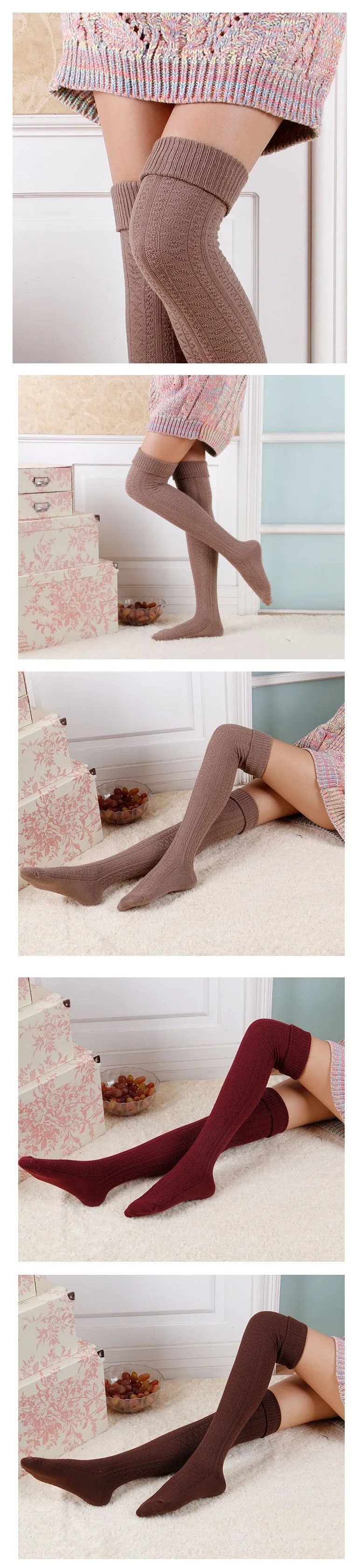VenusFox High Quality Warm Cotton Thigh High Over The Knee Socks For Women