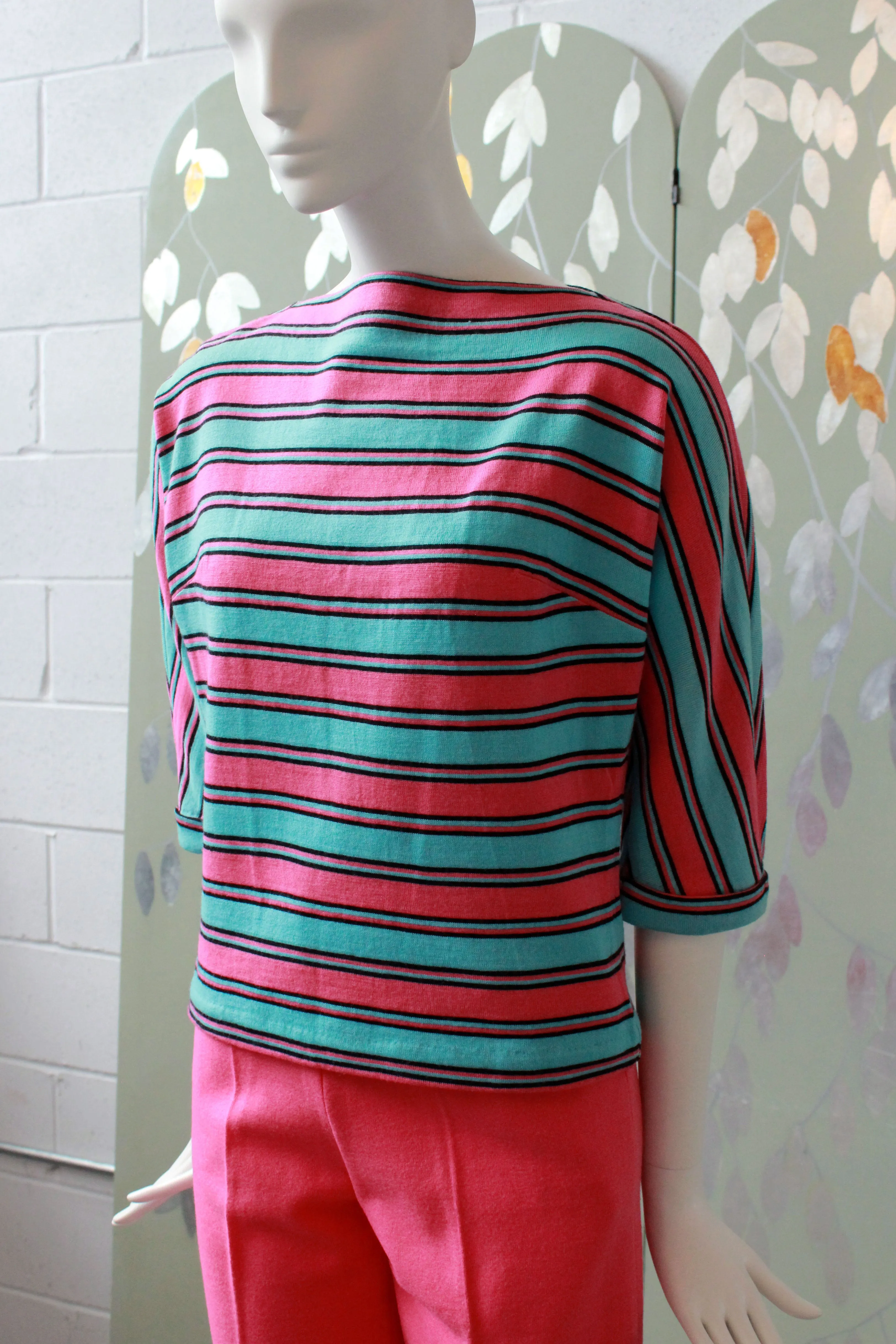 Vintage 1960s Pink 3 Piece Set, Shorts, Pants And Striped Top, XS