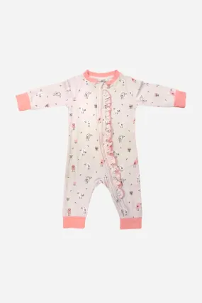 Viverano Birds Ruffle Zipper Baby Jumpsuit in Blush Pink