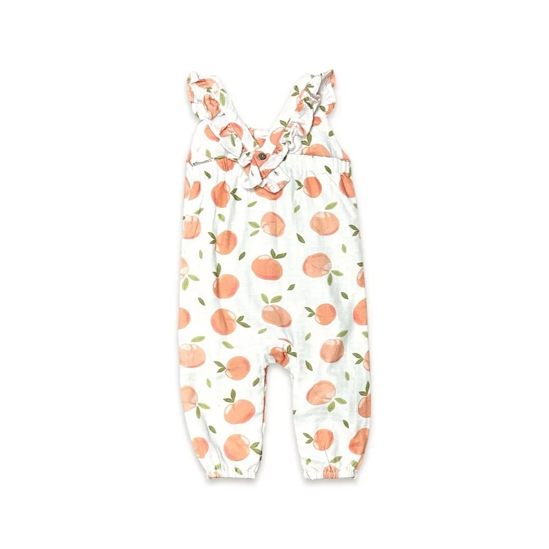 Viverano Peaches Ruffle & Button Sleeveless Jumpsuit in Natural