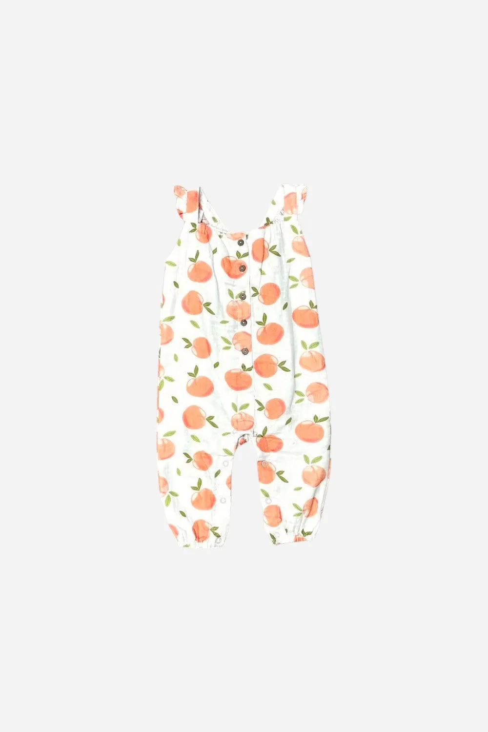 Viverano Peaches Ruffle & Button Sleeveless Jumpsuit in Natural