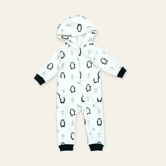 Viverano Penguin Fleece Zipper Hooded Baby Jumpsuit