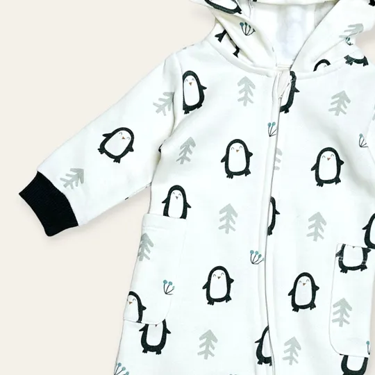 Viverano Penguin Fleece Zipper Hooded Baby Jumpsuit