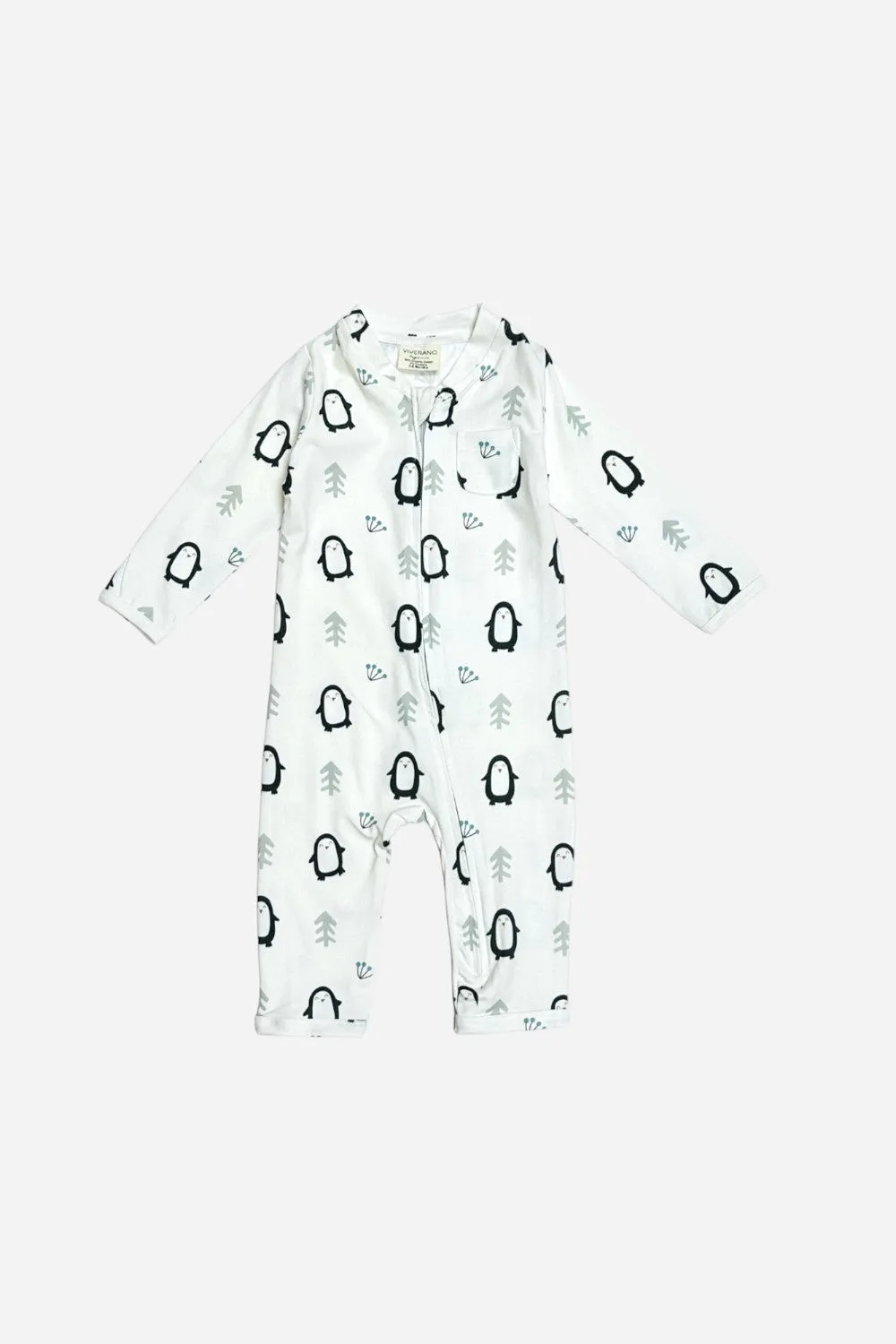 Viverano Penguin Zipper Baby Coverall Jumpsuit in Natural