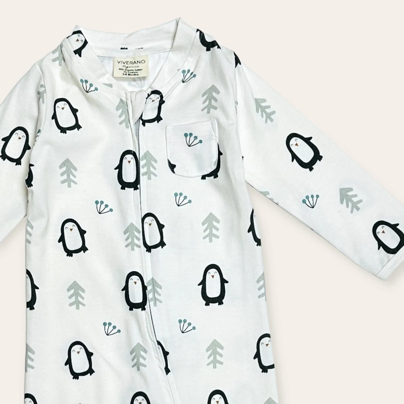 Viverano Penguin Zipper Baby Coverall Jumpsuit in Natural