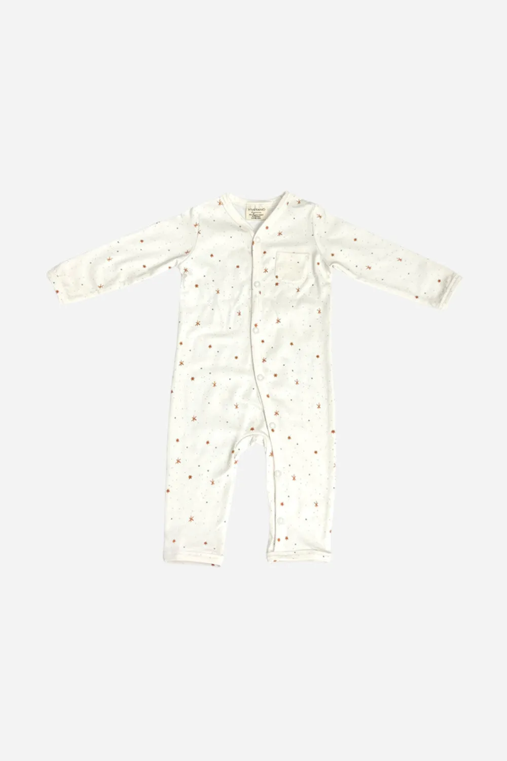 Viverano Stars Classic Button Baby Jumpsuit in Natural