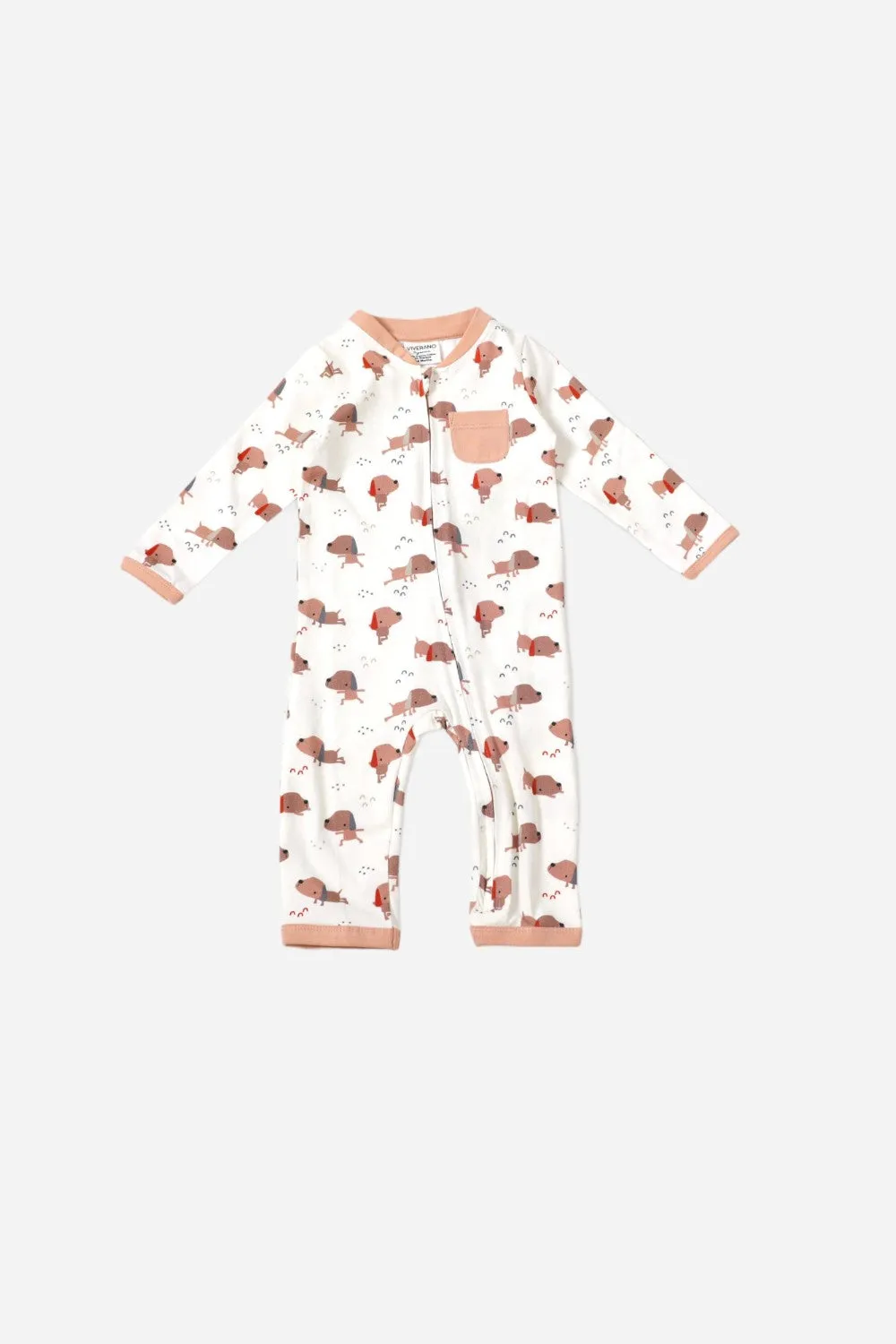 Viverano Yoga Dog Pocket & Zipper Baby Jumpsuit in Natural