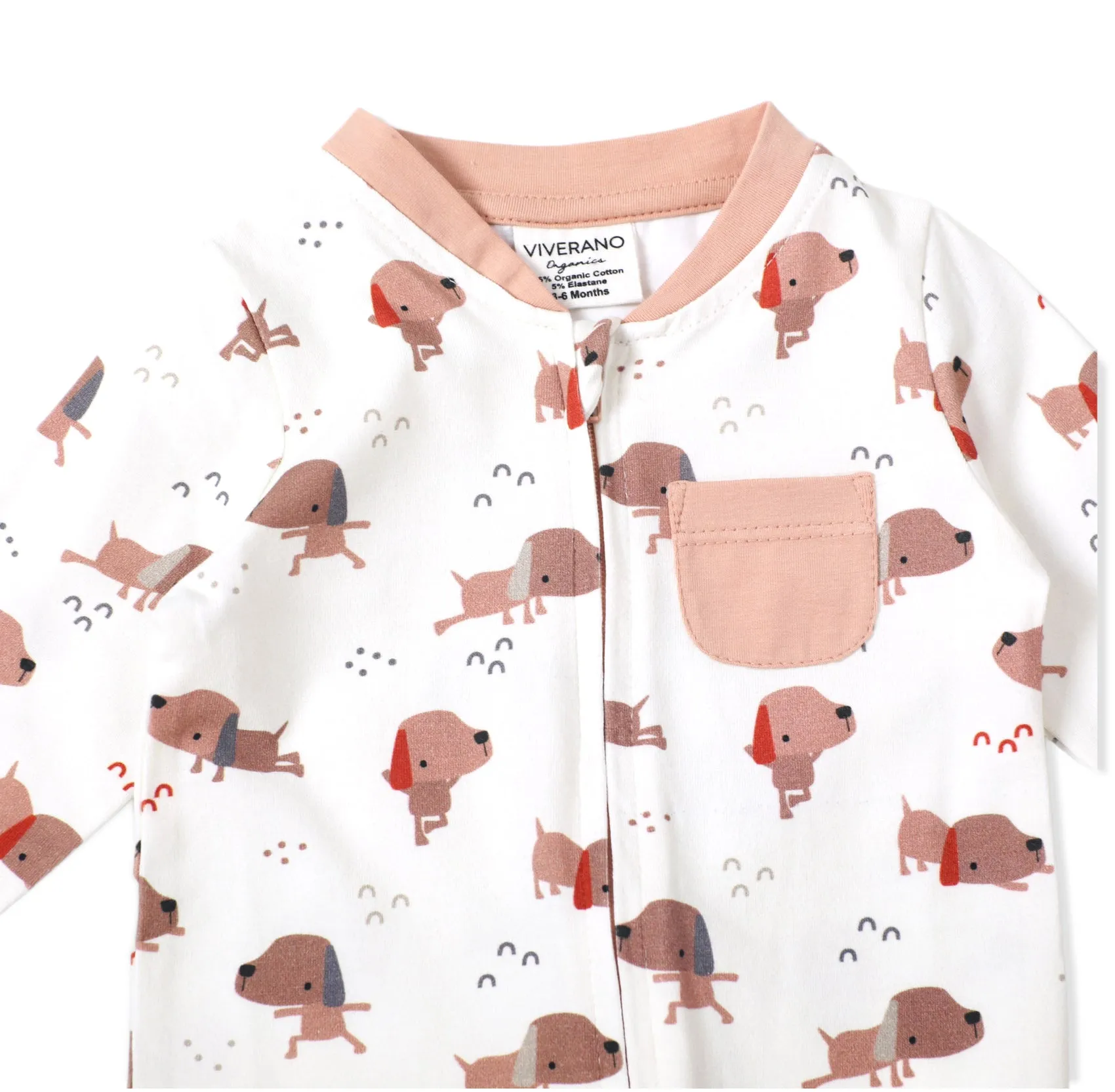 Viverano Yoga Dog Pocket & Zipper Baby Jumpsuit in Natural