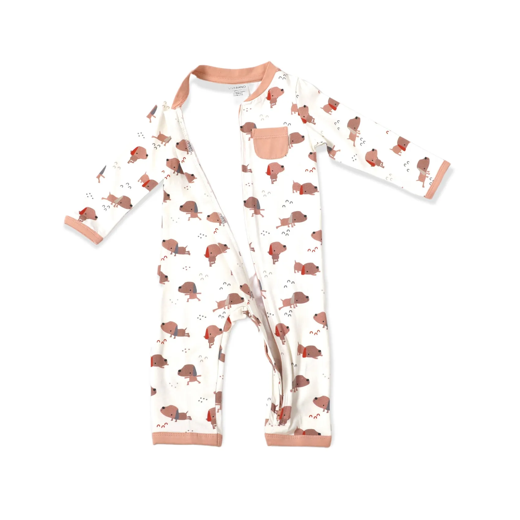 Viverano Yoga Dog Pocket & Zipper Baby Jumpsuit in Natural