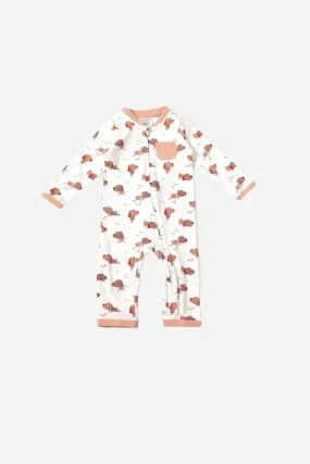 Viverano Yoga Dog Pocket & Zipper Baby Jumpsuit in Natural