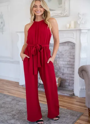 White Birch JP71725XL Belted Jumpsuit
