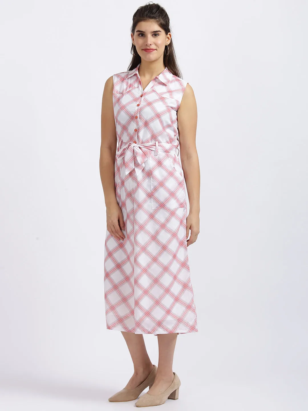 White Checkered Regular Jumpsuit