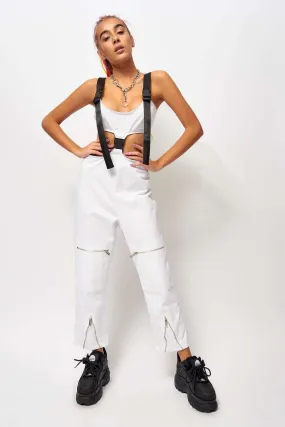 White Cut Out Cargo Jumpsuit