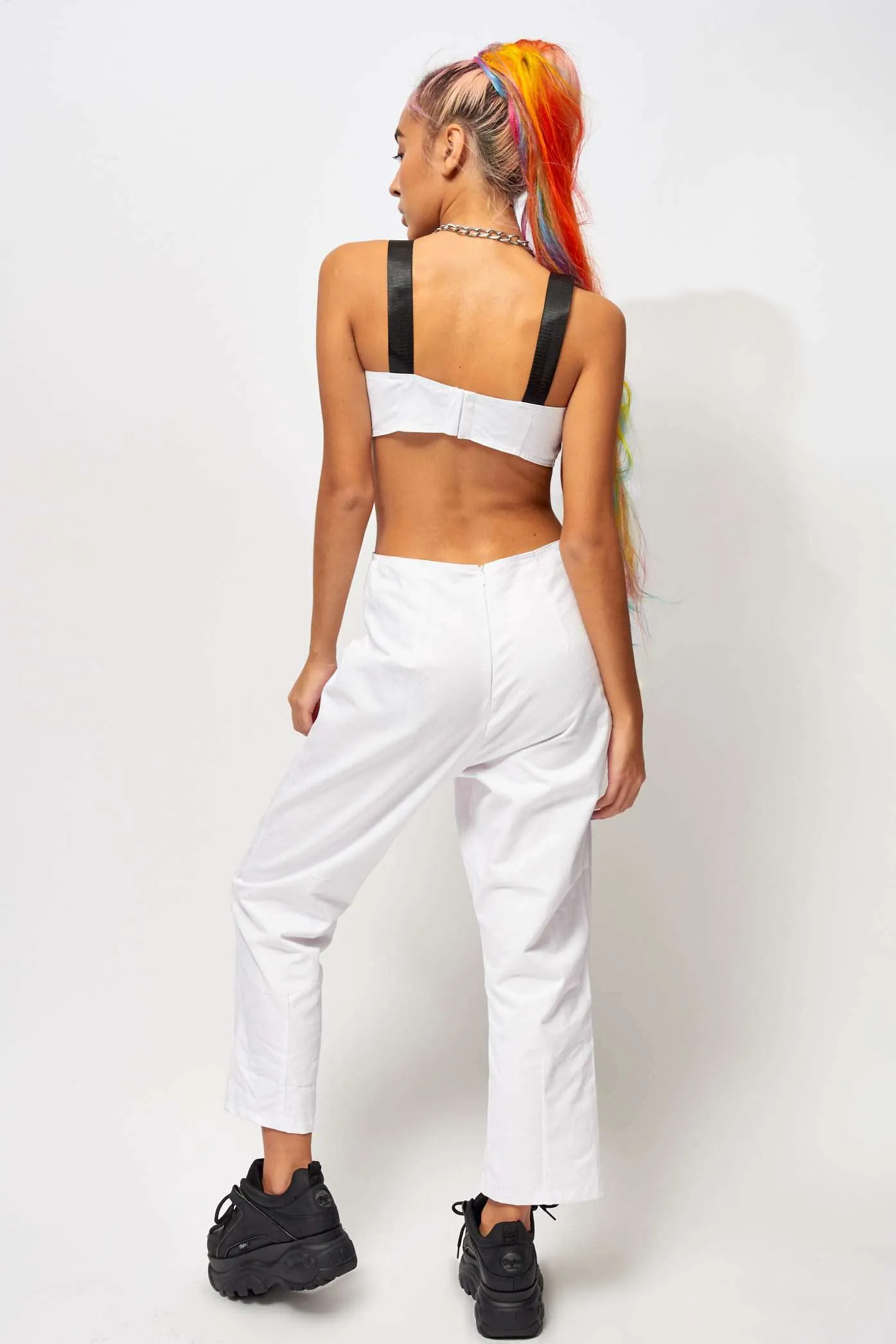 White Cut Out Cargo Jumpsuit