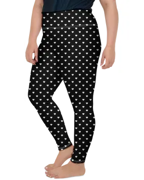 White Mini Heart Black Plus Size Leggings
