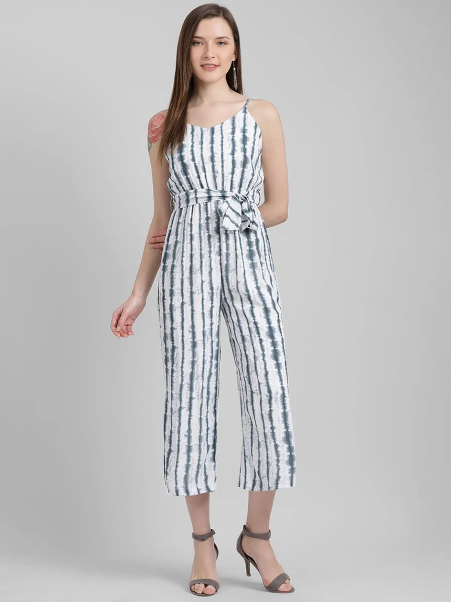 White Self Design Regular Jumpsuit