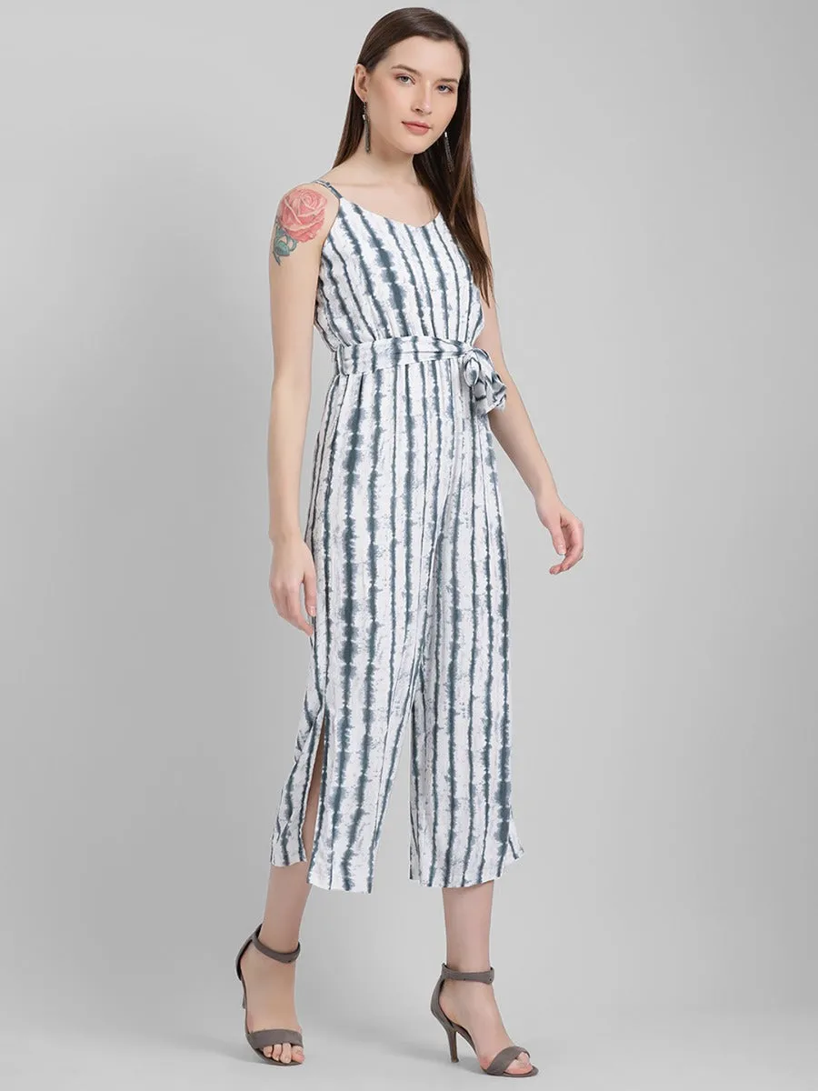 White Self Design Regular Jumpsuit