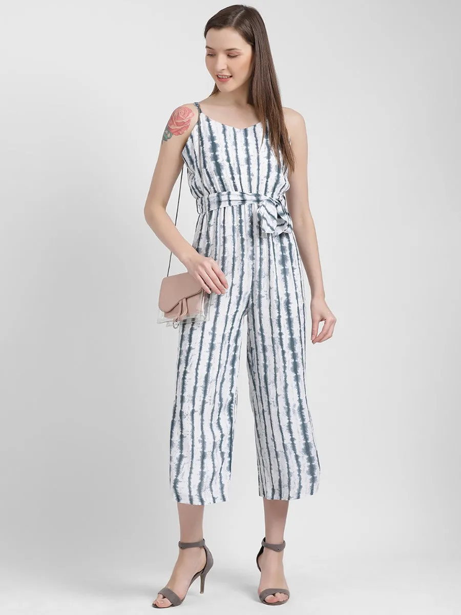 White Self Design Regular Jumpsuit