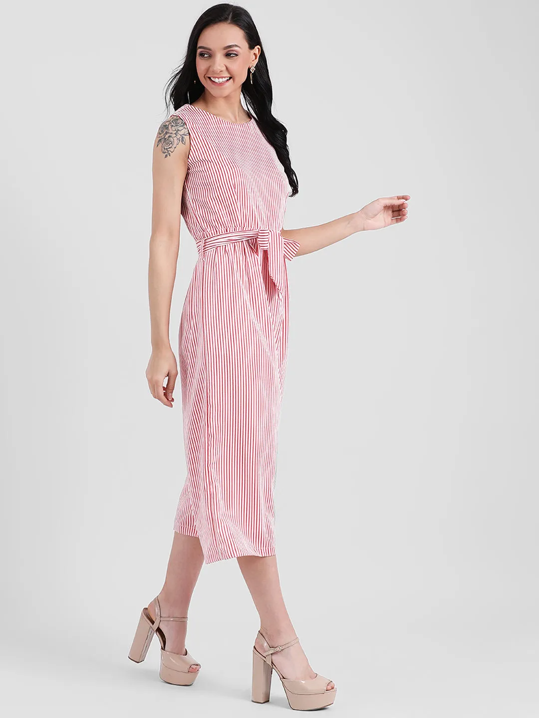 White Striped Straight Jumpsuit