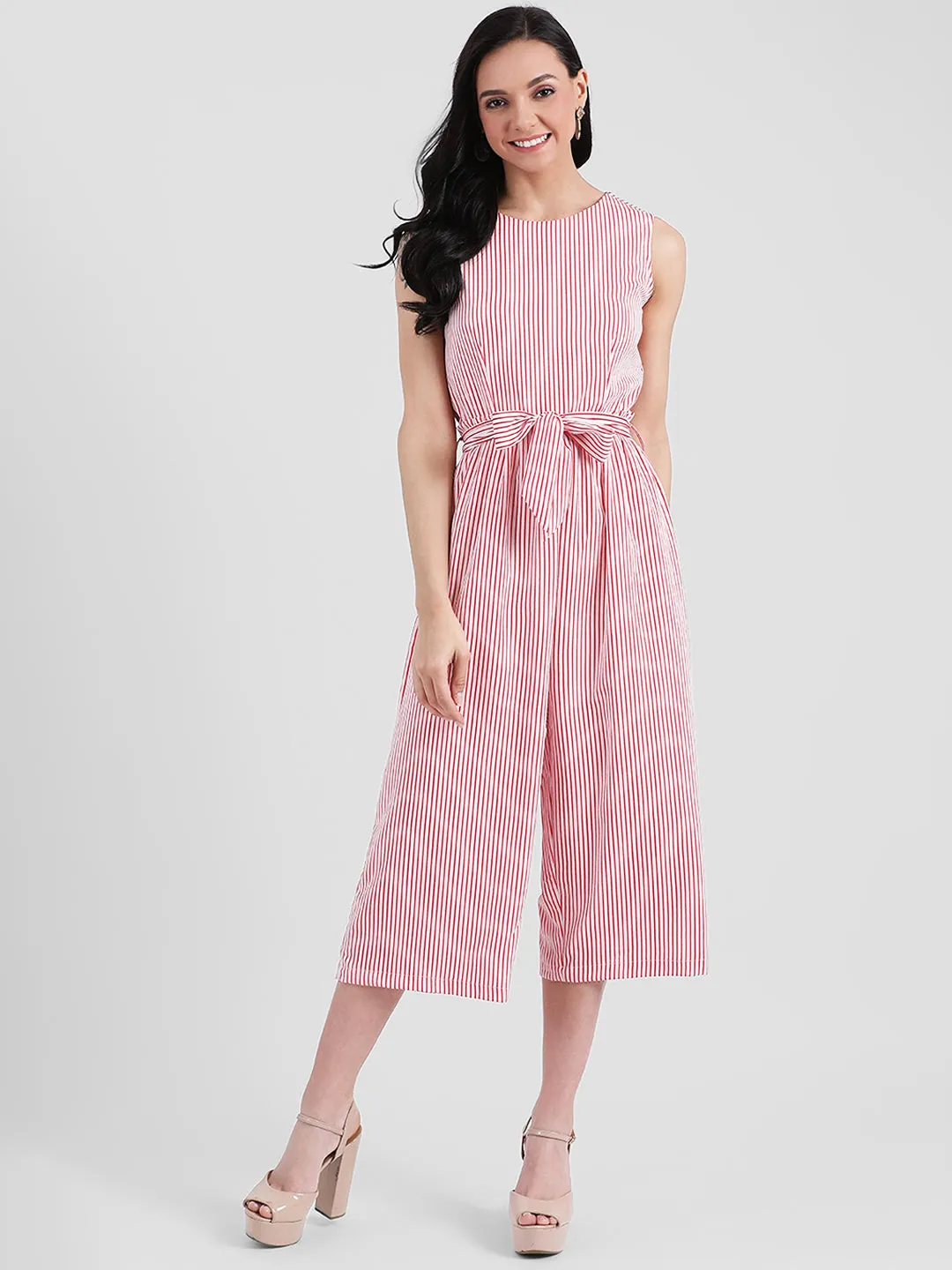 White Striped Straight Jumpsuit