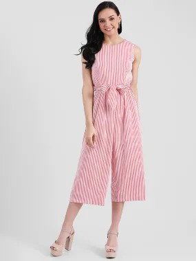 White Striped Straight Jumpsuit