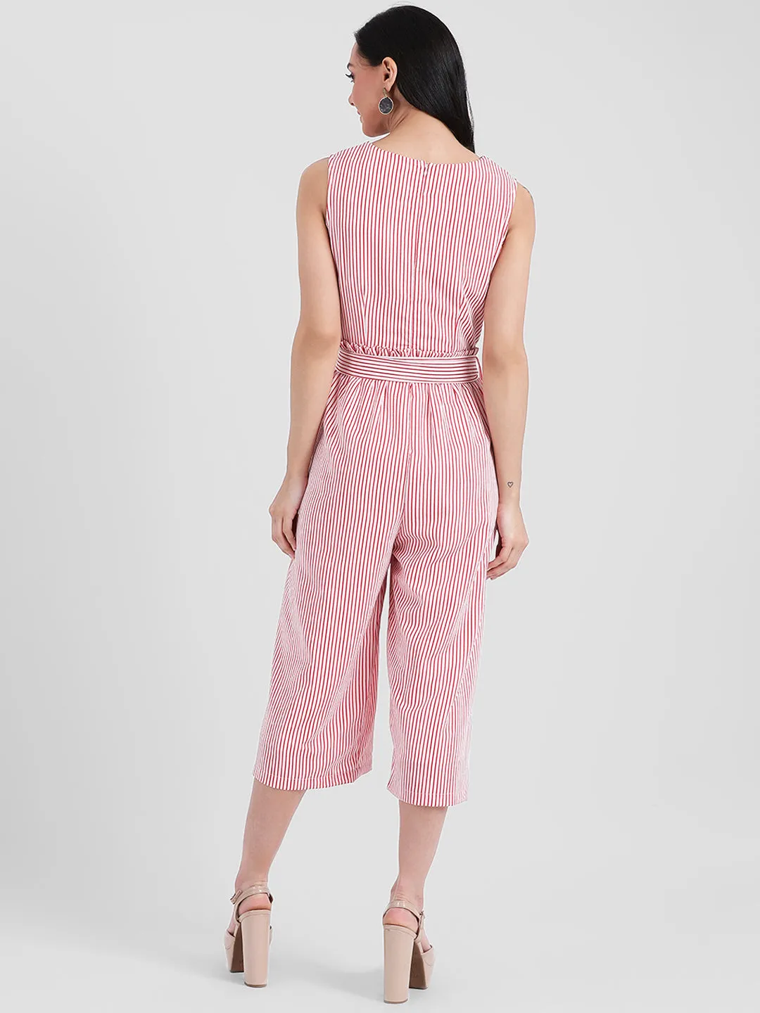 White Striped Straight Jumpsuit