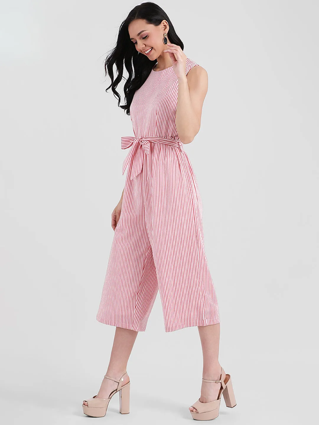 White Striped Straight Jumpsuit