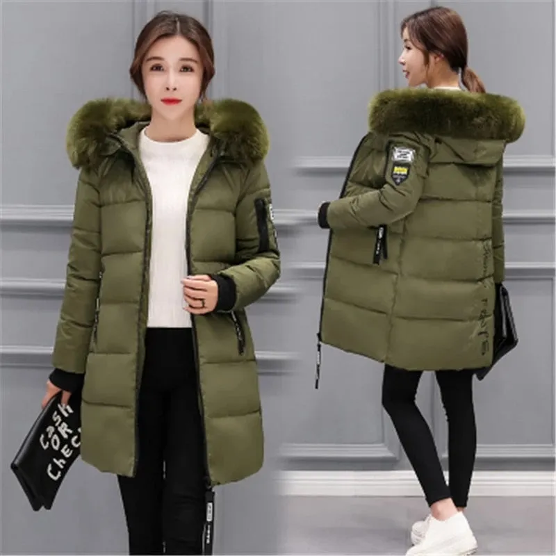 Winter Jacket Women Parka Big Fur Collar Hooded Thick Warm