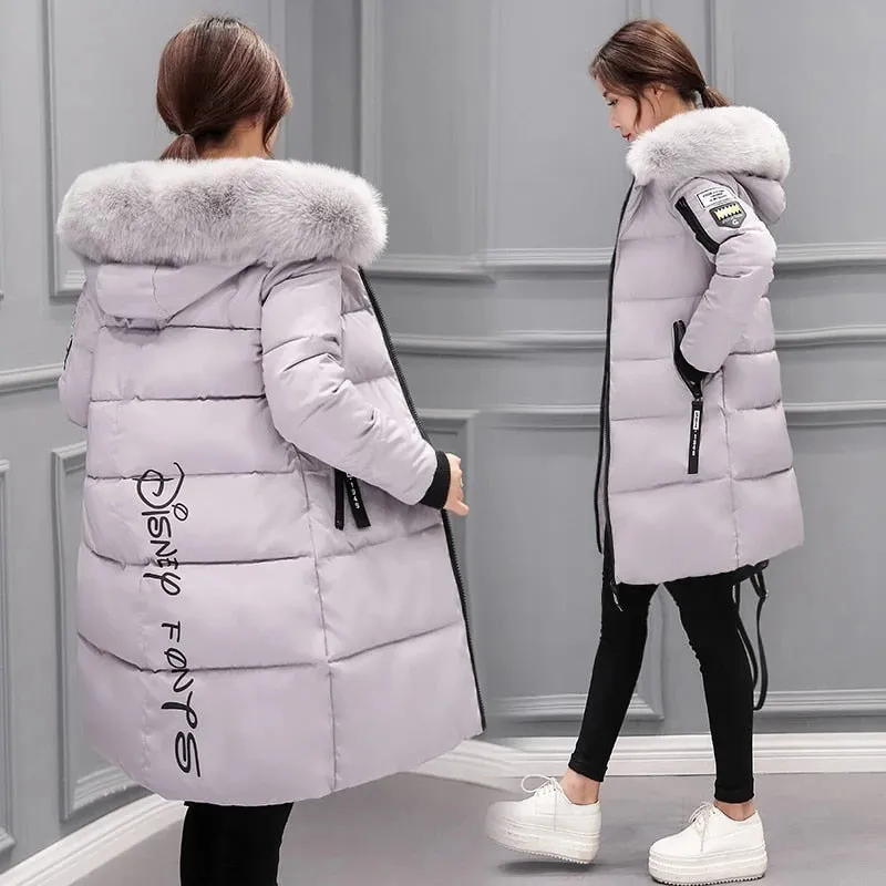Winter Jacket Women Parka Big Fur Collar Hooded Thick Warm
