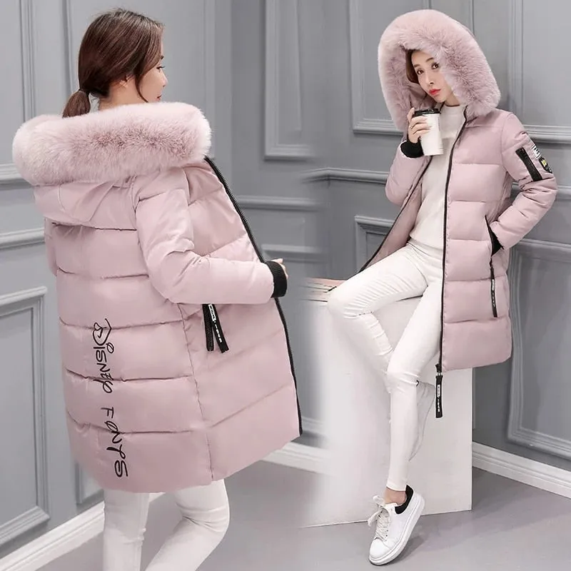 Winter Jacket Women Parka Big Fur Collar Hooded Thick Warm