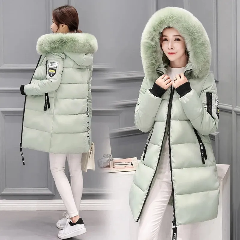 Winter Jacket Women Parka Big Fur Collar Hooded Thick Warm