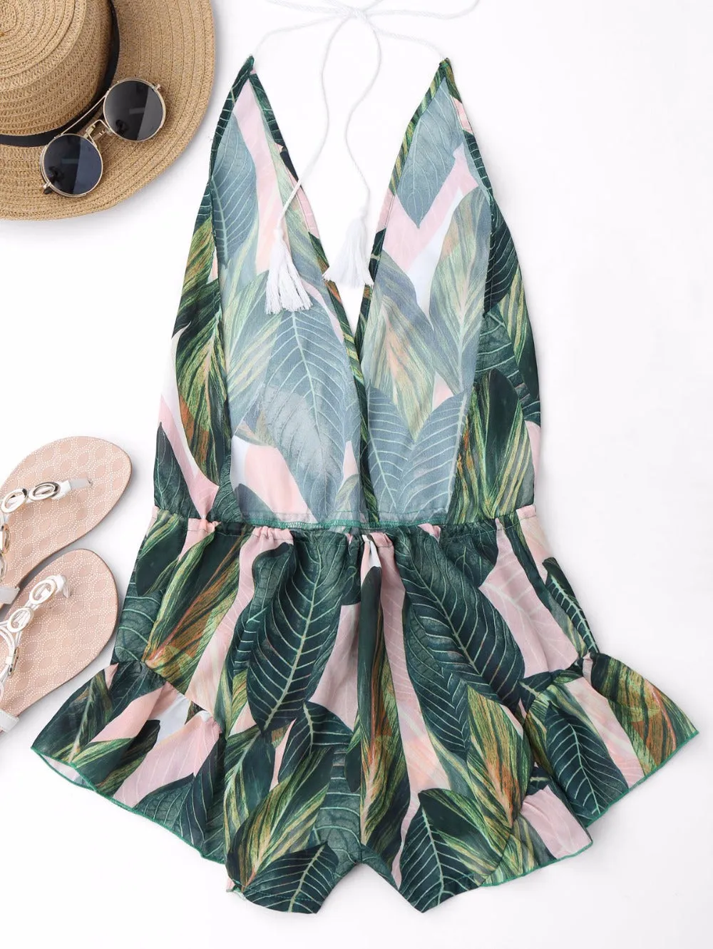Women Backless Deep V Neck Sexy Romper
