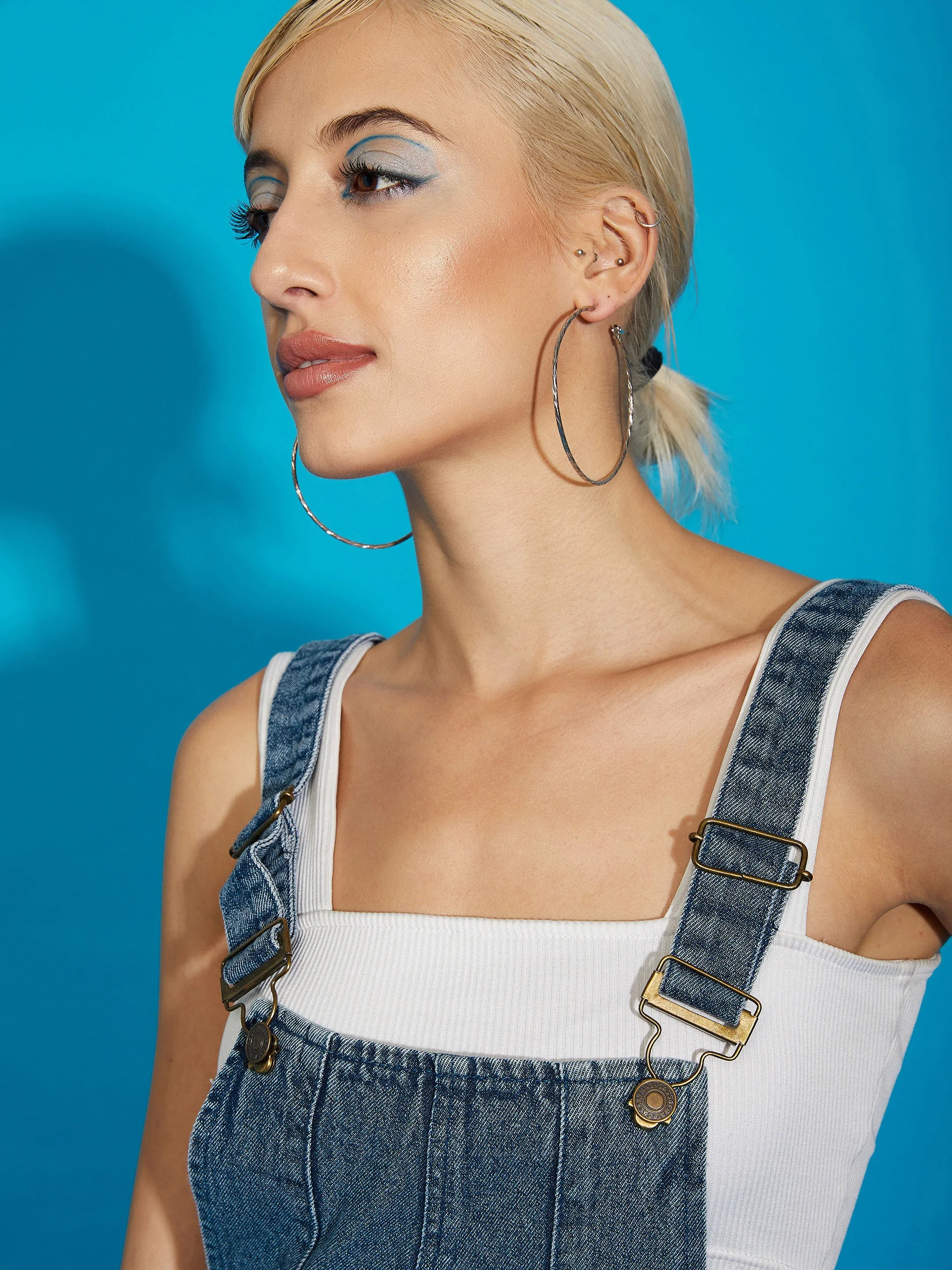 Women Blue Acid Wash Denim Distress Regular Jumpsuit