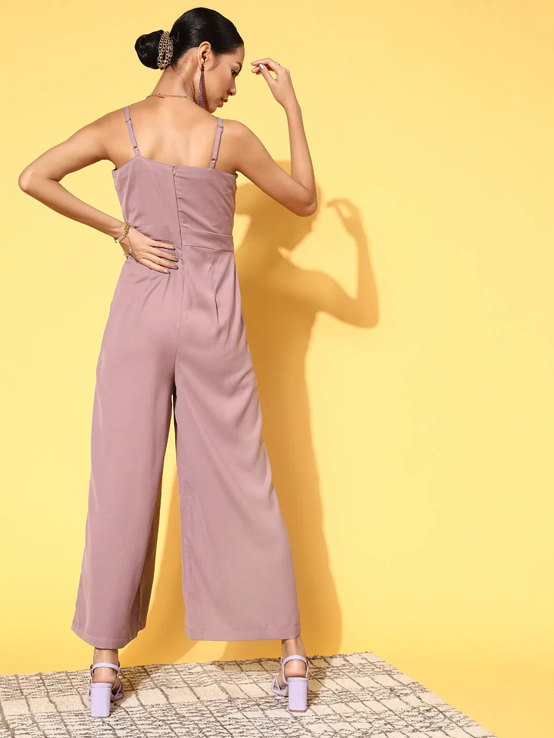 Women Lavender Front Tie Knot Jumpsuit
