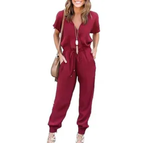 Women Sexy V Neck with Pockets Jumpsuit