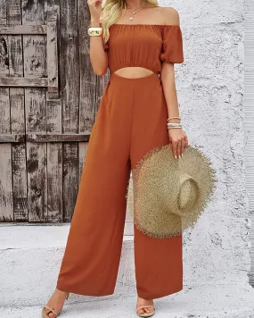 Women's Cutout Jumpsuit - Off Shoulder, Wide Leg, Fashionable Formal Wear