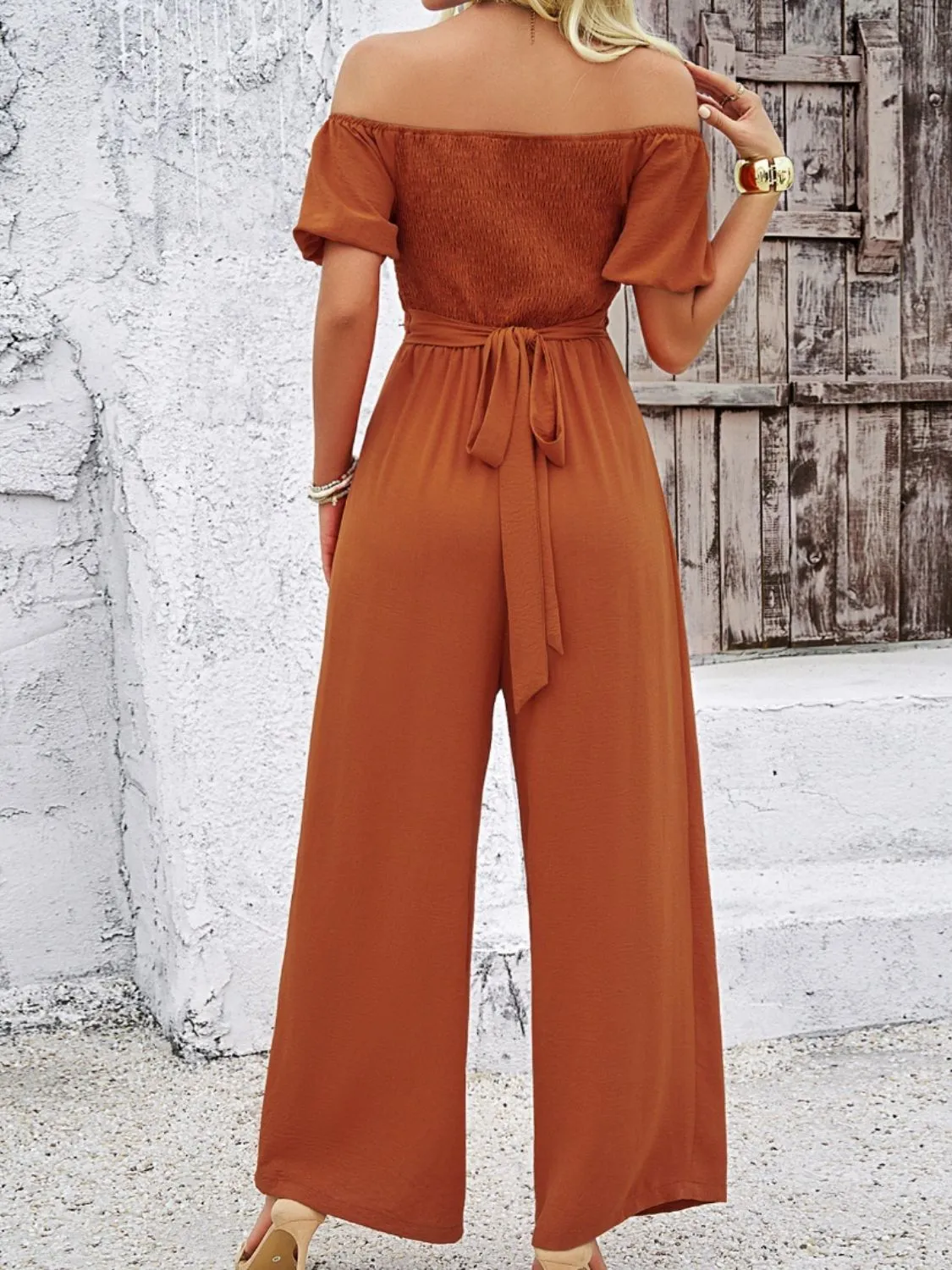 Women's Cutout Jumpsuit - Off Shoulder, Wide Leg, Fashionable Formal Wear
