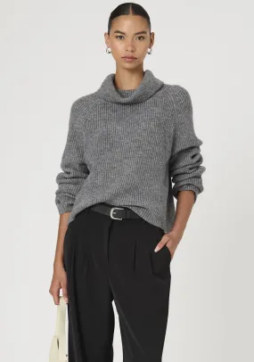 Women's Mersai Roll Neck Jumper - Stone Grey Melange