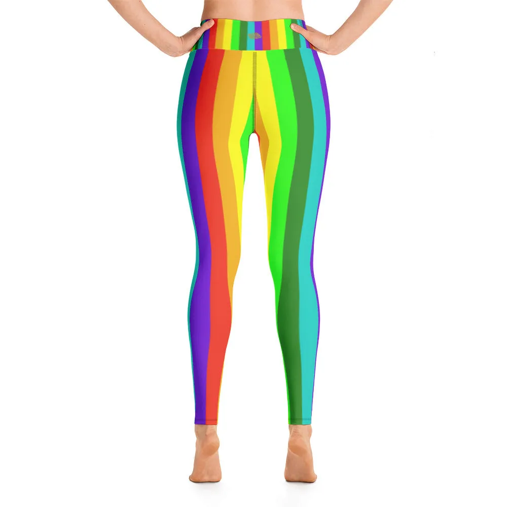 Women's Rainbow Striped Tights, Best Gay Pride Parade Costume Active Fitted Leggings Sports Yoga Pants