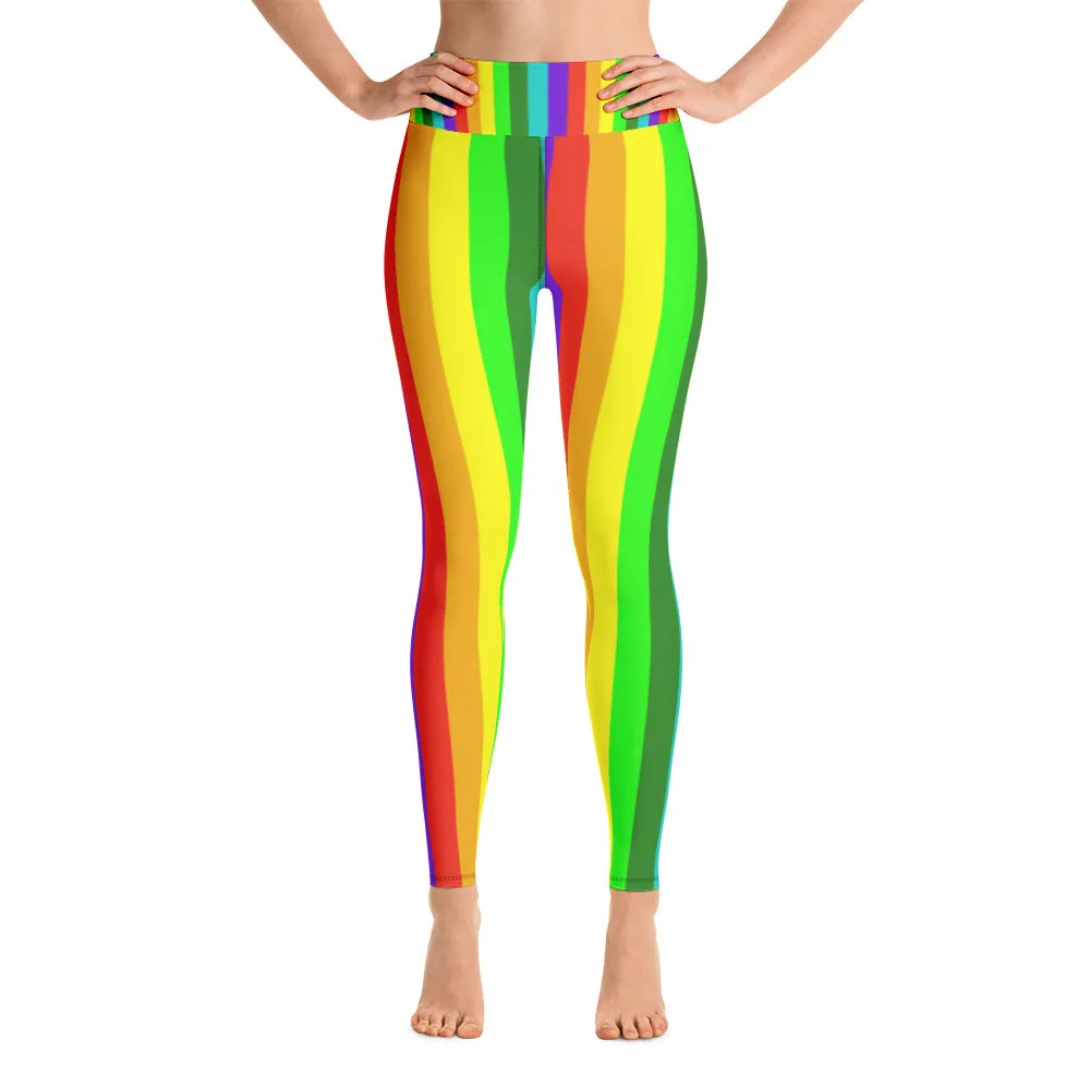 Women's Rainbow Striped Tights, Best Gay Pride Parade Costume Active Fitted Leggings Sports Yoga Pants