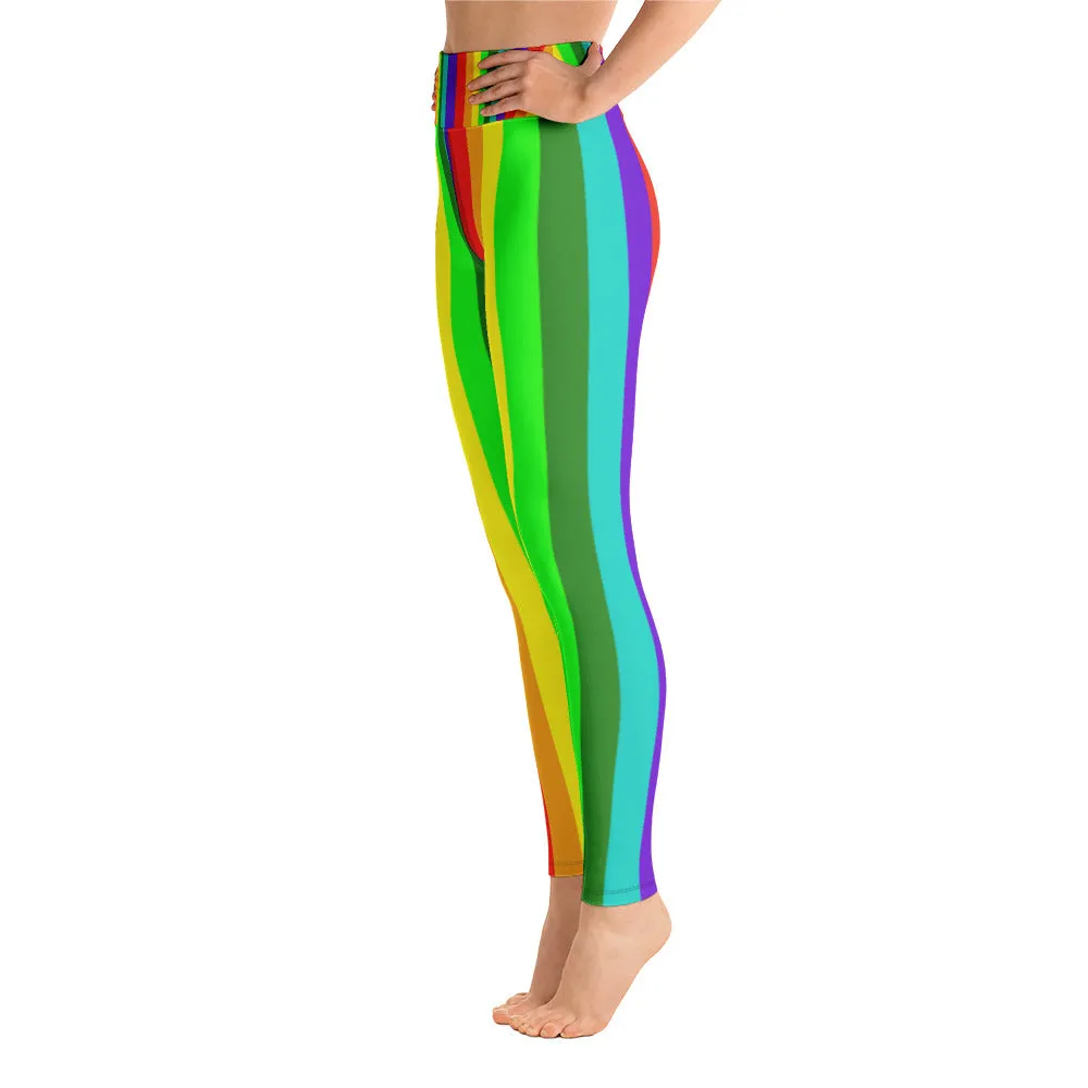 Women's Rainbow Striped Tights, Best Gay Pride Parade Costume Active Fitted Leggings Sports Yoga Pants