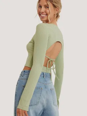Women's Ribbed Open Back Crop Top,Mint