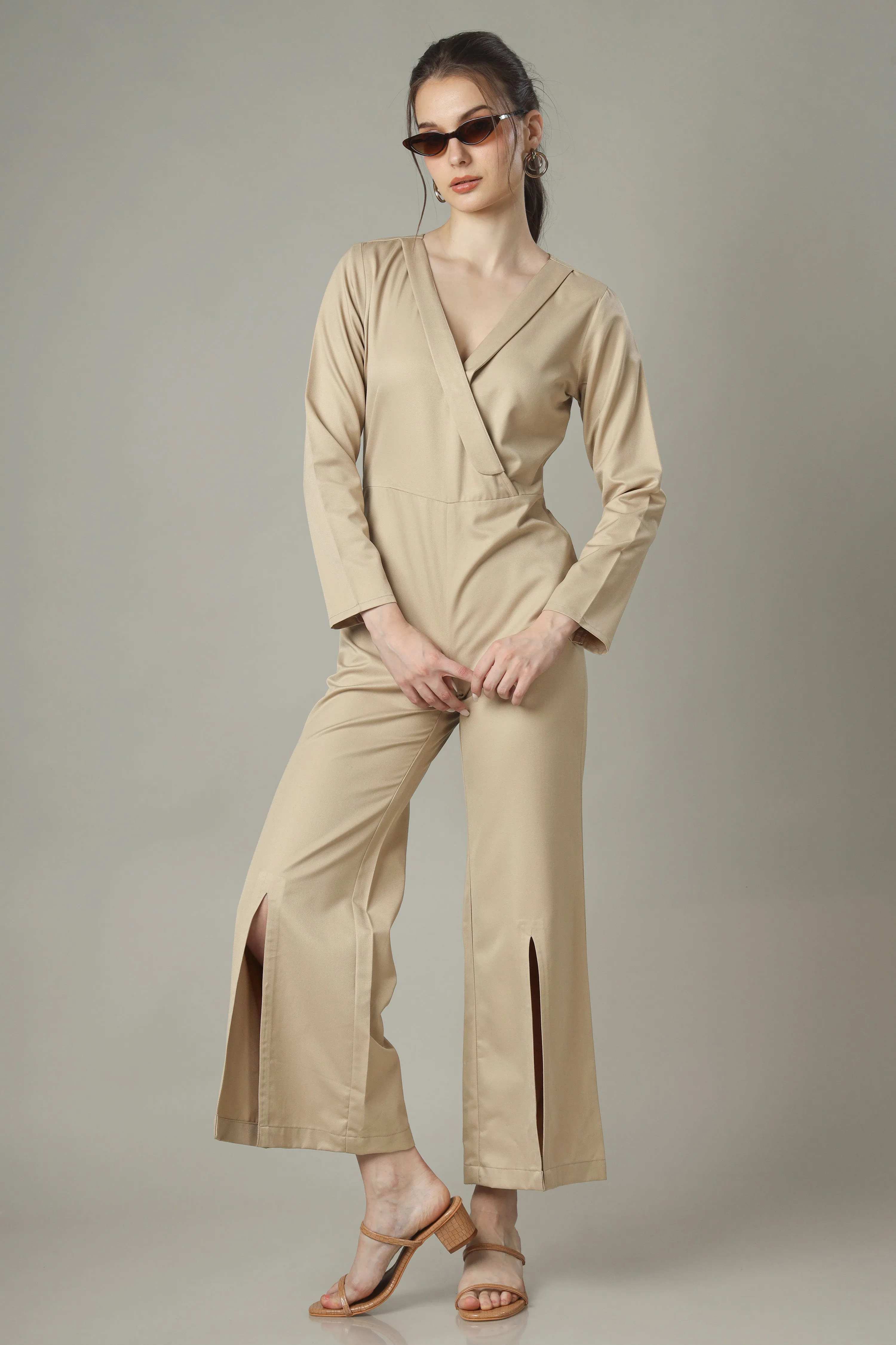 Wrap Shawl Neck Wide Leg Jumpsuit