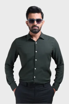 XKIND MEN'S DARK GREEN  STRETCH PLAIN SLIM FIT SHIRT