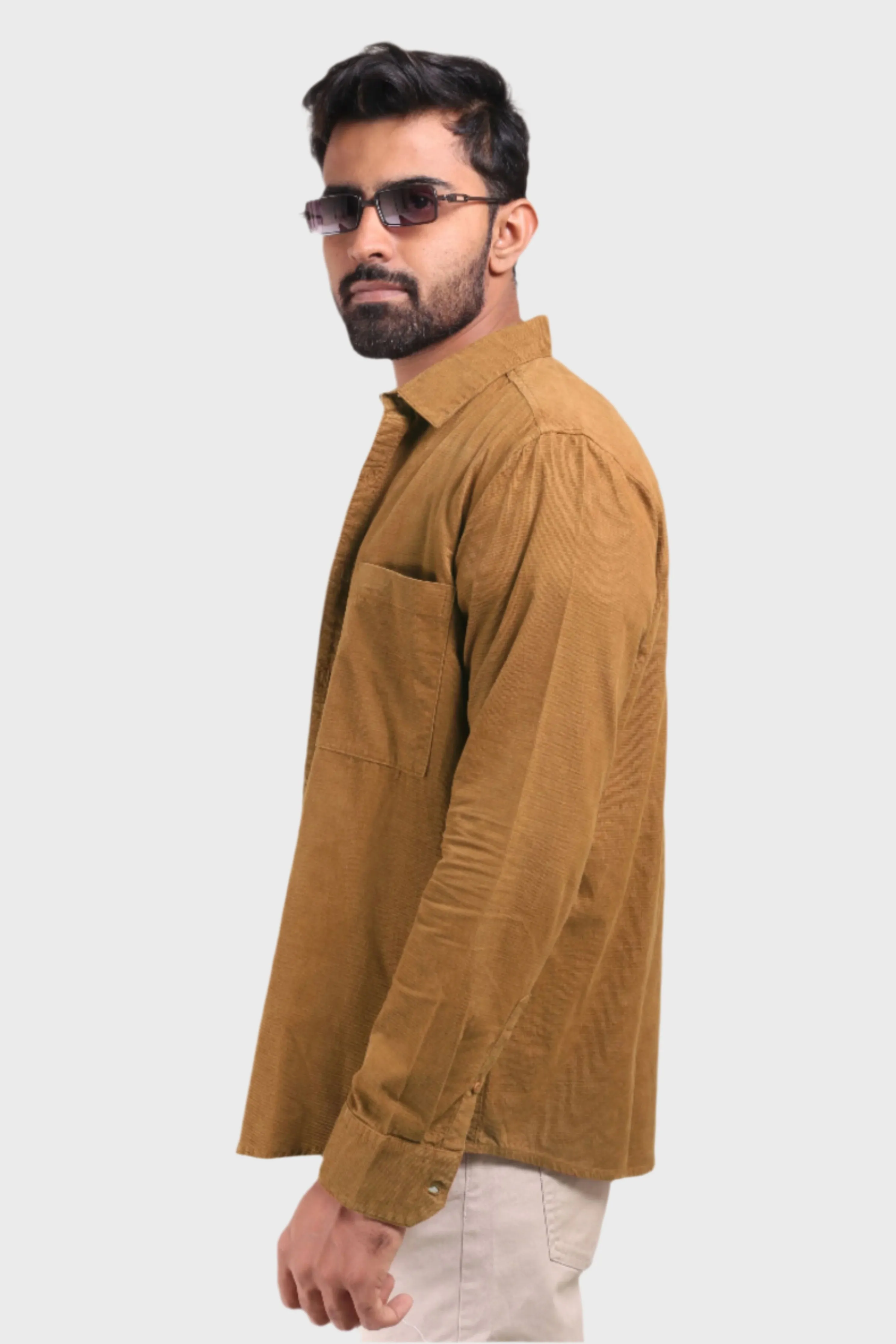 XKIND MEN'S MUSTARD FINE CORDUROY REGULAR FIT SHIRT