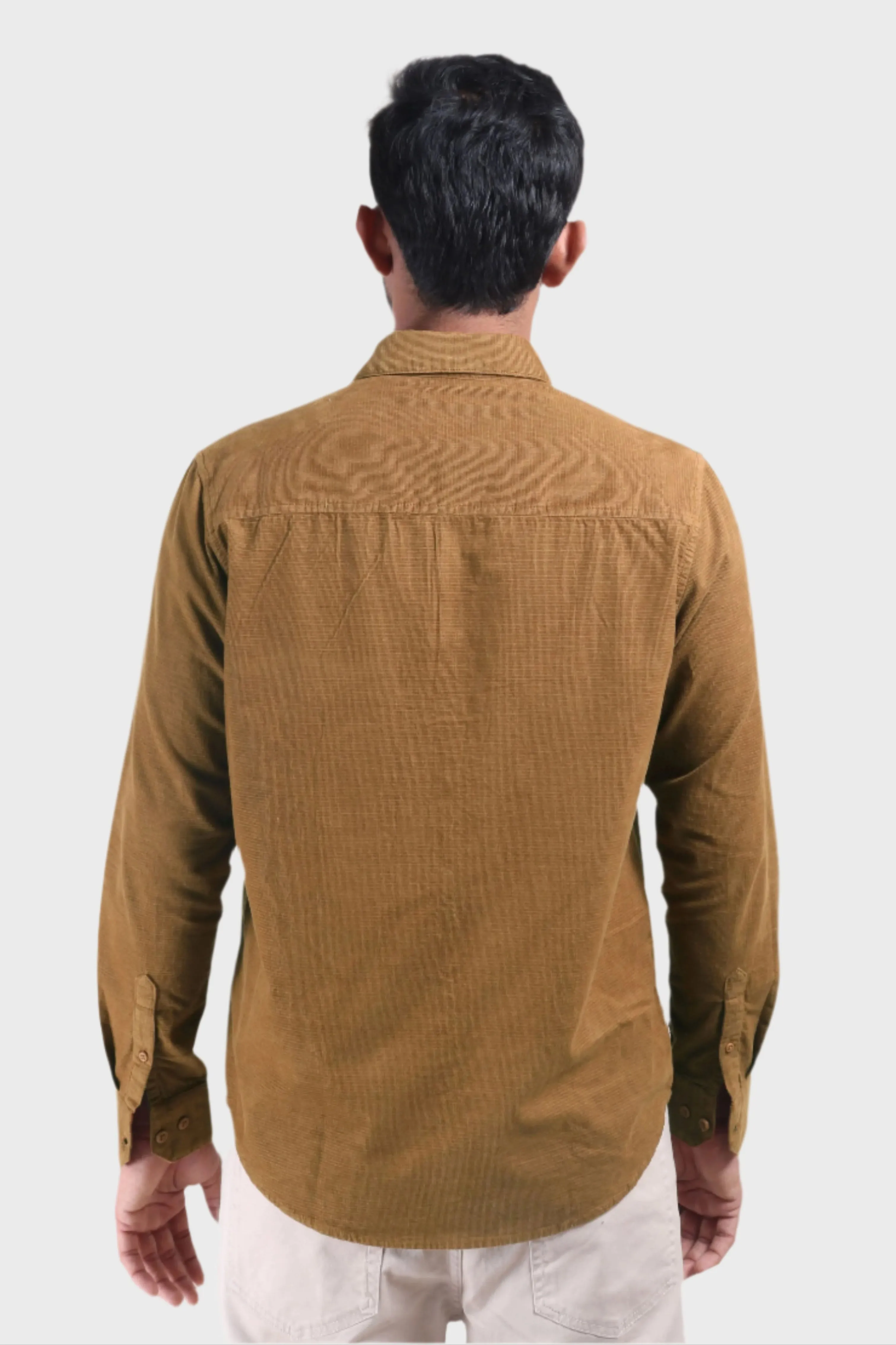 XKIND MEN'S MUSTARD FINE CORDUROY REGULAR FIT SHIRT