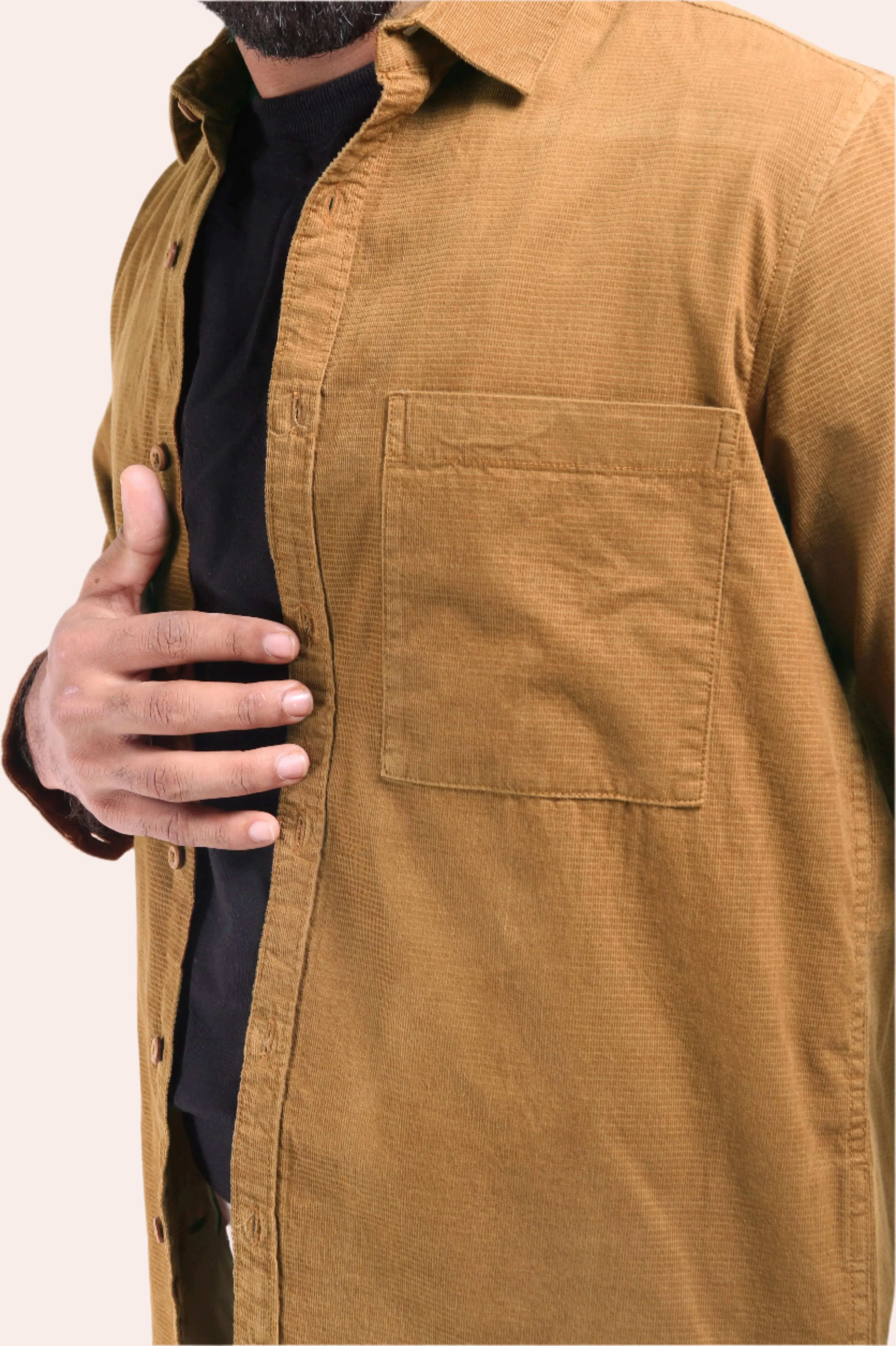 XKIND MEN'S MUSTARD FINE CORDUROY REGULAR FIT SHIRT