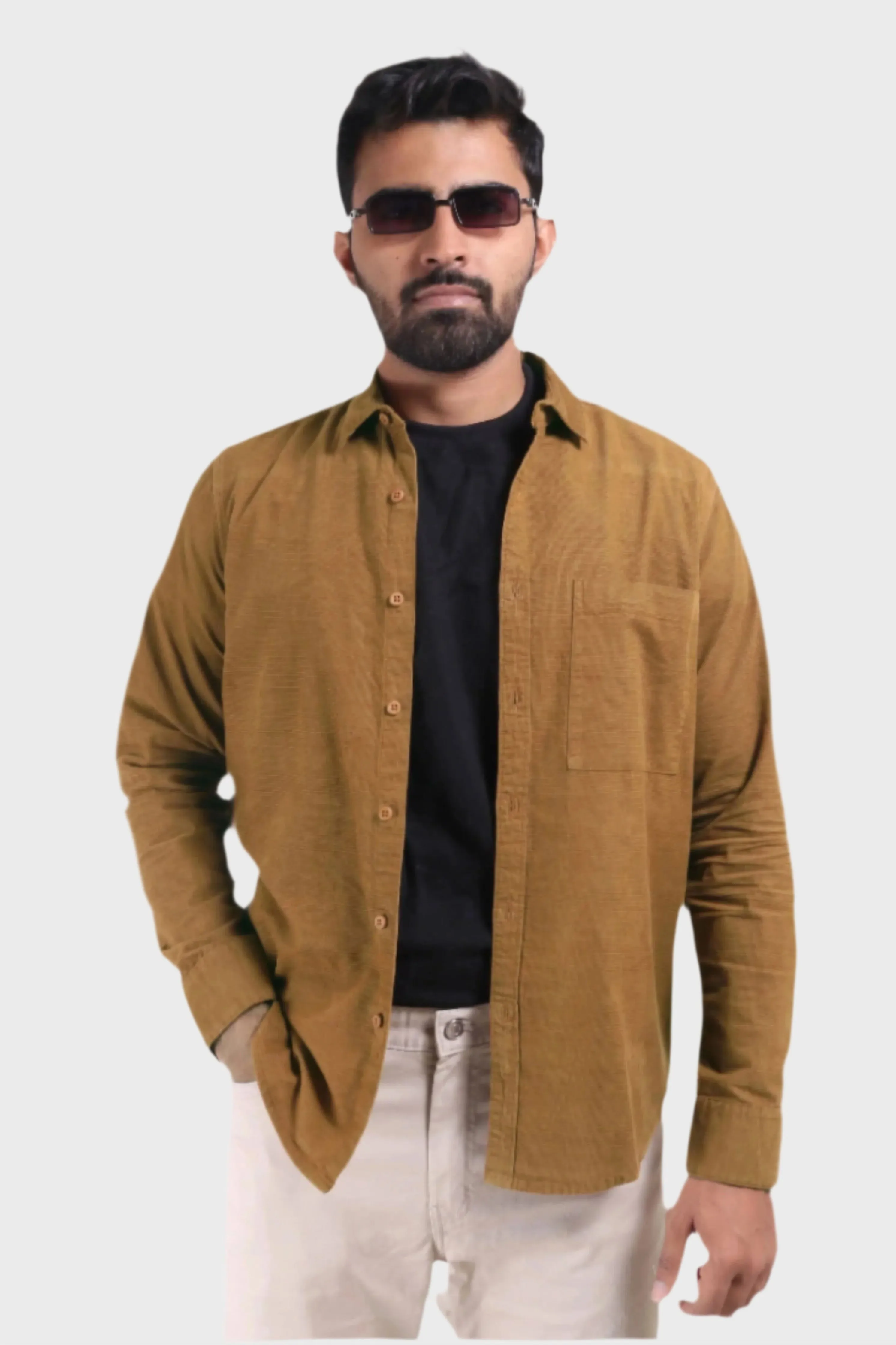 XKIND MEN'S MUSTARD FINE CORDUROY REGULAR FIT SHIRT