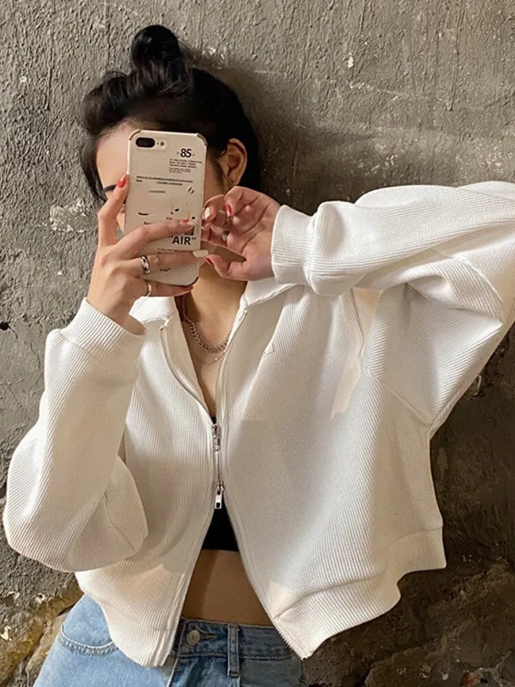 Zipper Sweater for Women | Long Sleeve Sweater | Women Turn down Collar Zip up Sweater | Short Sweater jacket | Zip up knitted short jacket